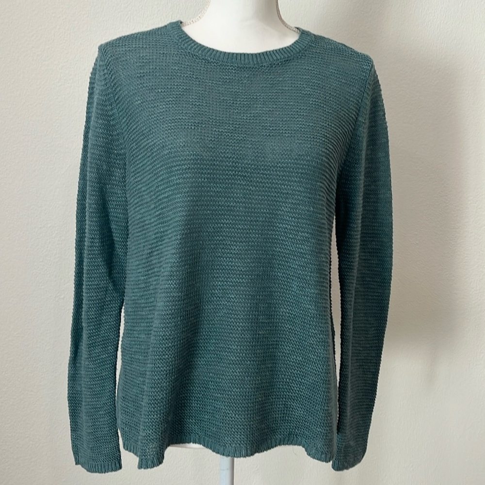 Eileen Fisher Textured Crew Neck Organic Linen-and Organic Cotton Sweater Sz M